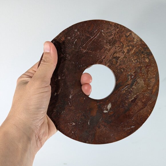 Red stone Bi Disc on metal Stand, hand polished decorative Asian home decor - Picture 10 of 13